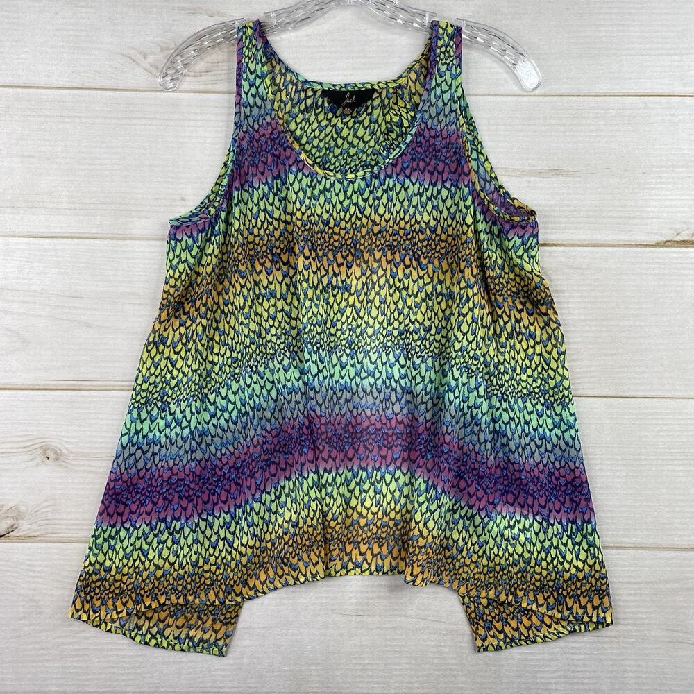 Jack Womens Top Sz XS Rainbow Animal Print Split Open Back Sleeveless Sheer